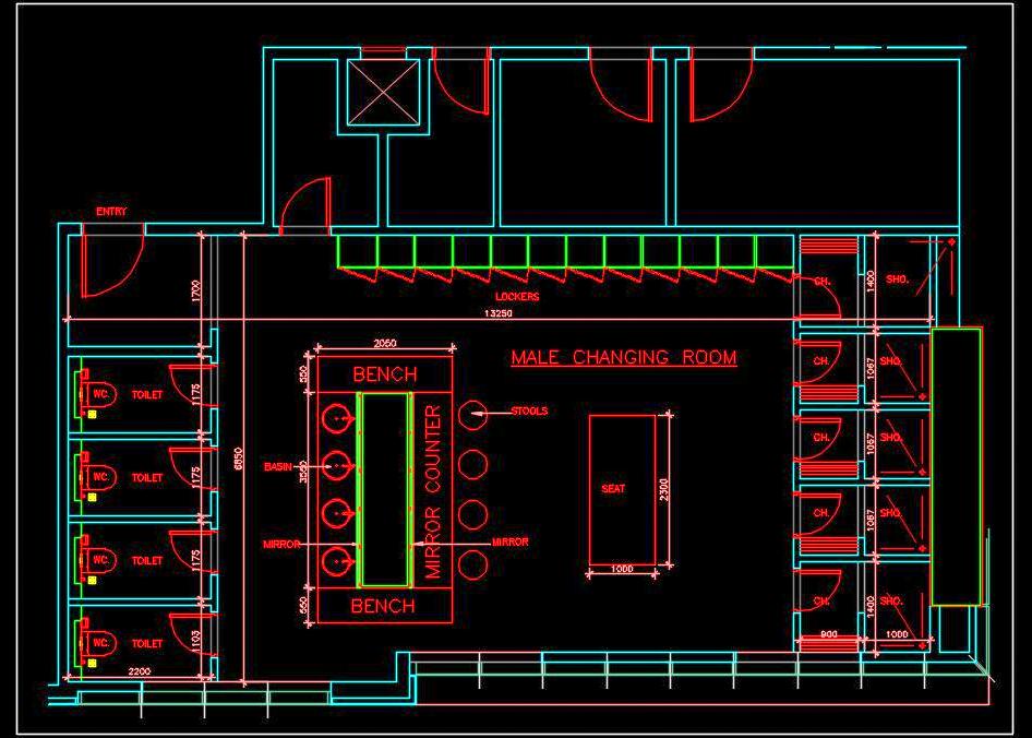 Swimming Pool Changing Room Floor Plan- Free AutoCAD DWG